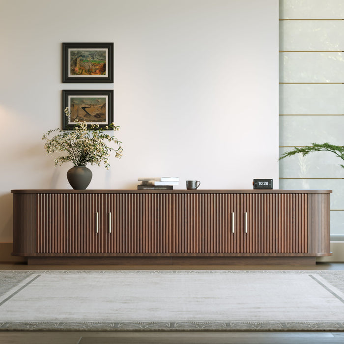 70" TV Stand With Ample Storage, Refined Curved Corners - Dark Brown Hearth and Haven