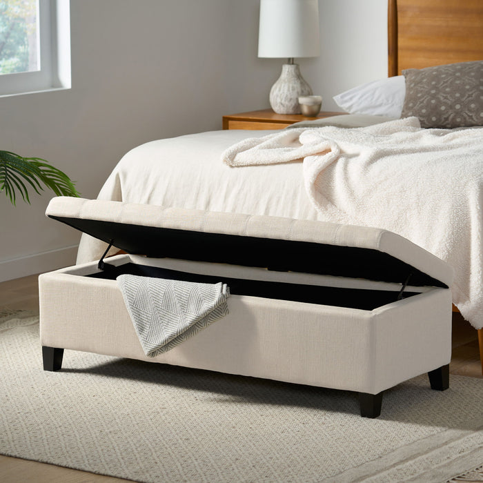 Storage Ottoman With Tufted Top And Pillow Soft Cushioning - Beige