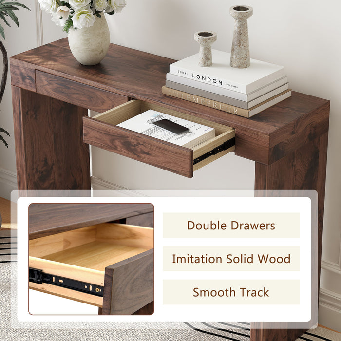 Console Table With Double Drawers - Walnut Home Essentials
