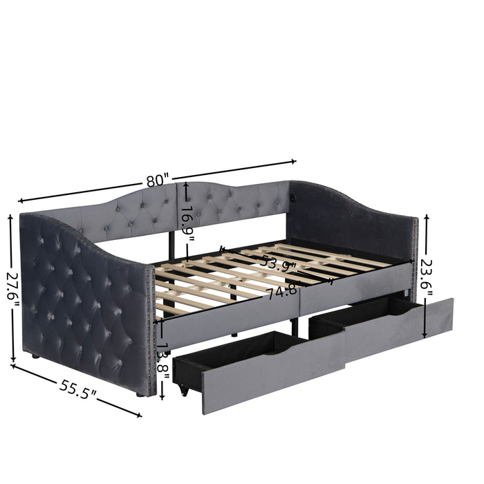 Full Size Bed Frame, Upholstered Cloud Bed Frame With Headboard, 2 Storage Drawers And 2 USB Charging Design, No Box Spring Needed - Gray Home Essentials