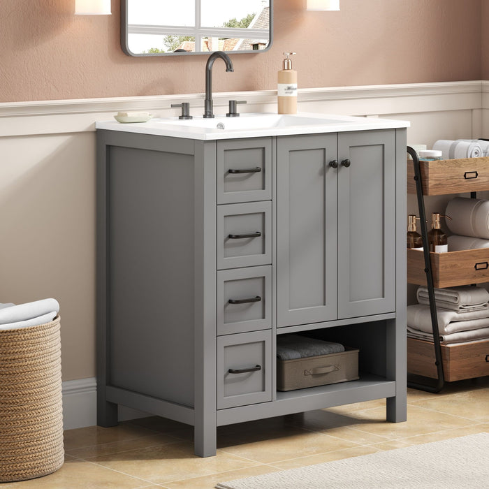 Bathroom Vanity With Sink Top, Bathroom Vanity Cabinet With 2 Doors And 2 Drawers, Open Shelf Hearth and Haven