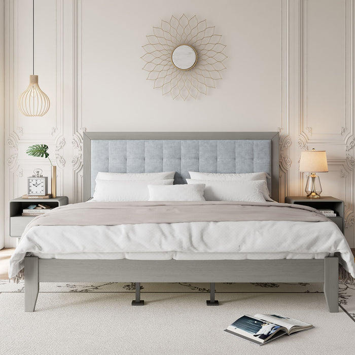 Mid Century Modern Platform Bed With Upholstered Headboard Noble House