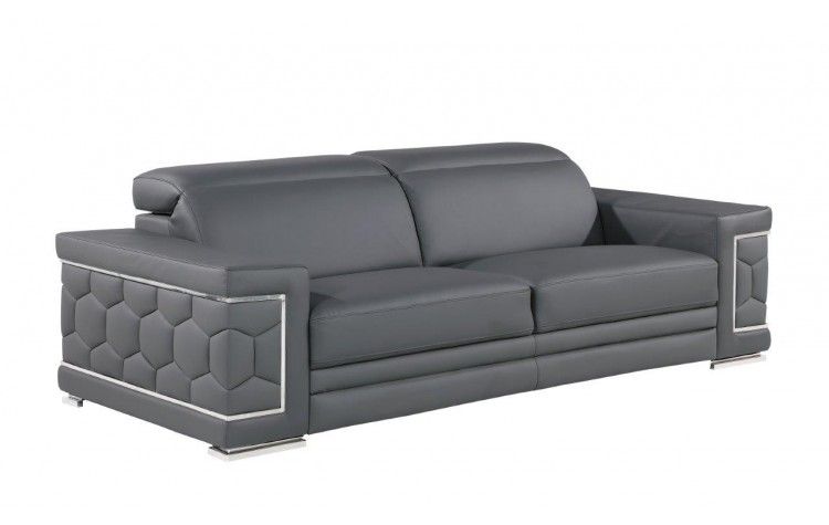 Leather Sofa With Silver Legs - Gray