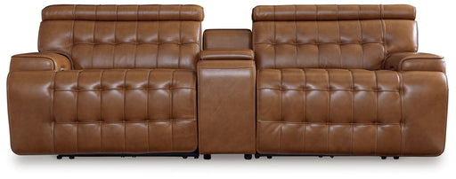 Temmpton - 3-Piece Power Reclining Sectional Loveseat With Console - Chocolate Signature Design by Ashley®