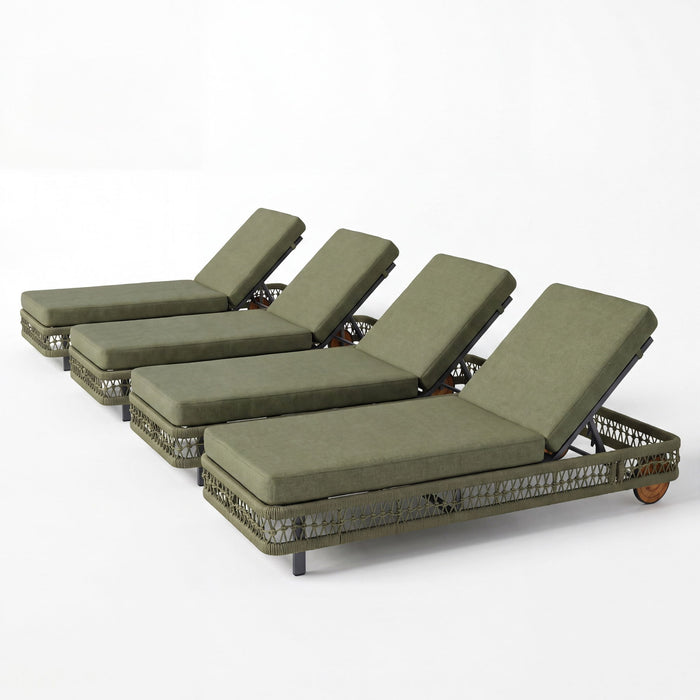 Outdoor Chaise Lounge & Wheels, 5 Position Adjustable Backrest Noble House