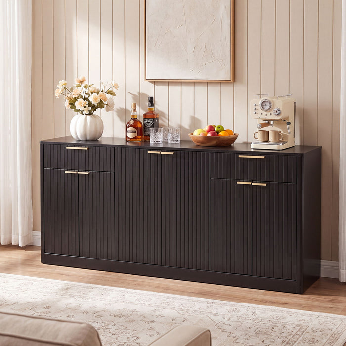 Large Fluted Buffet Sideboard, Wine Bar Storage Cabinet With 6 Doors & 2 Drawers Home Essentials