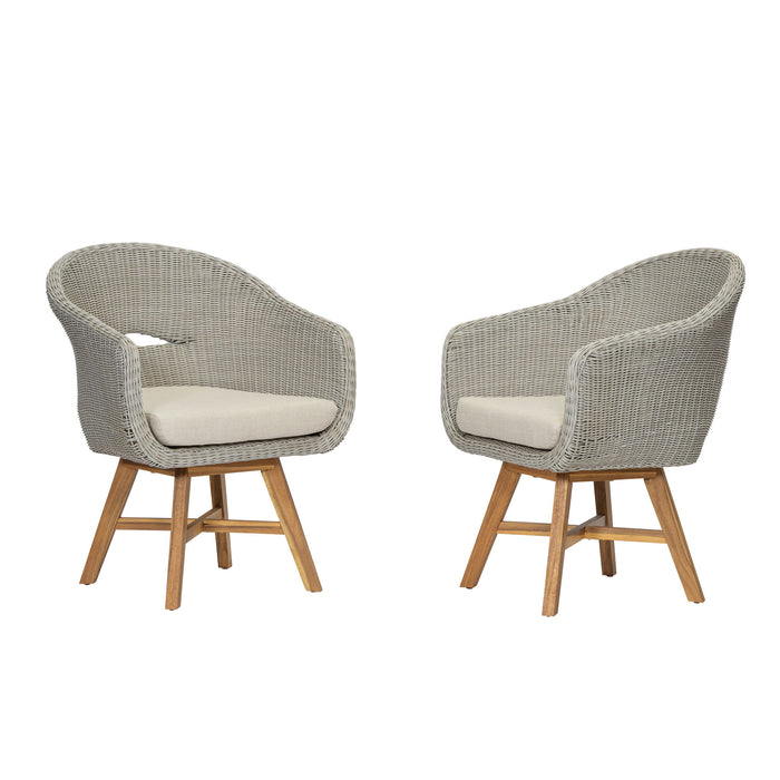 Modern Coastal Rattan Dining Chairs, (Set of 2), Solid Wood Legs - Beige Noble House
