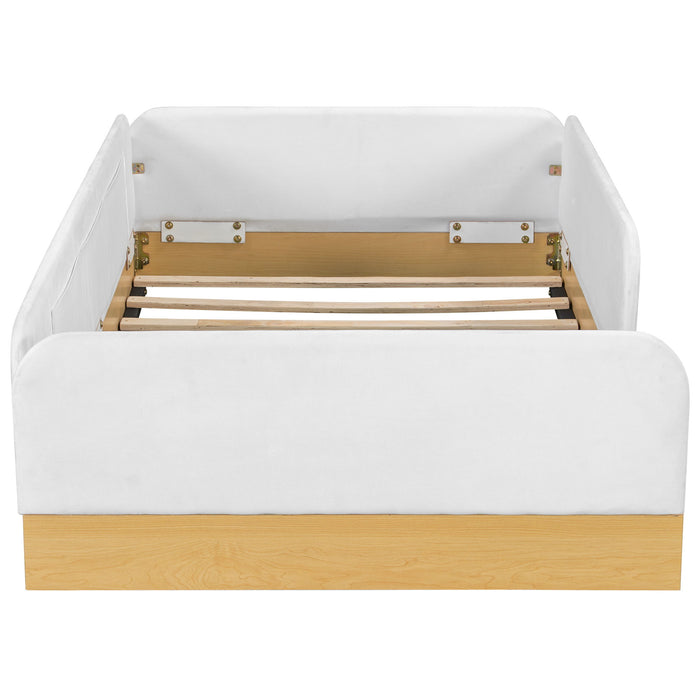 Twin Upholstered Platform Bed With Guardrail And Storage Bags - Natural Dreamland