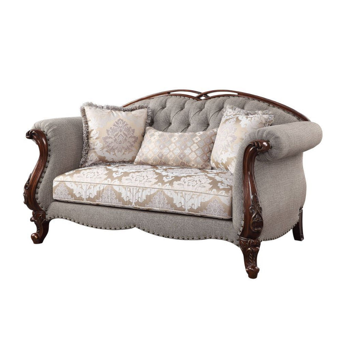 Miyeon - Loveseat With 3 Pillows - Fabric & Cherry ACME