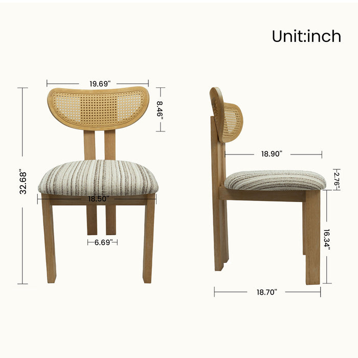 Striped Upholstered Rattan Back Dining Chairs (Set of 2) Home Essentials