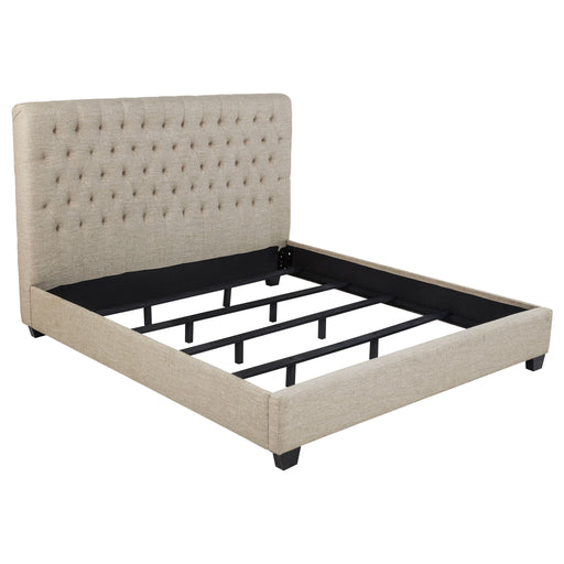 Copper - Eastern King Panel Bed With Tufted Design - Oatmeal Furniture Max
