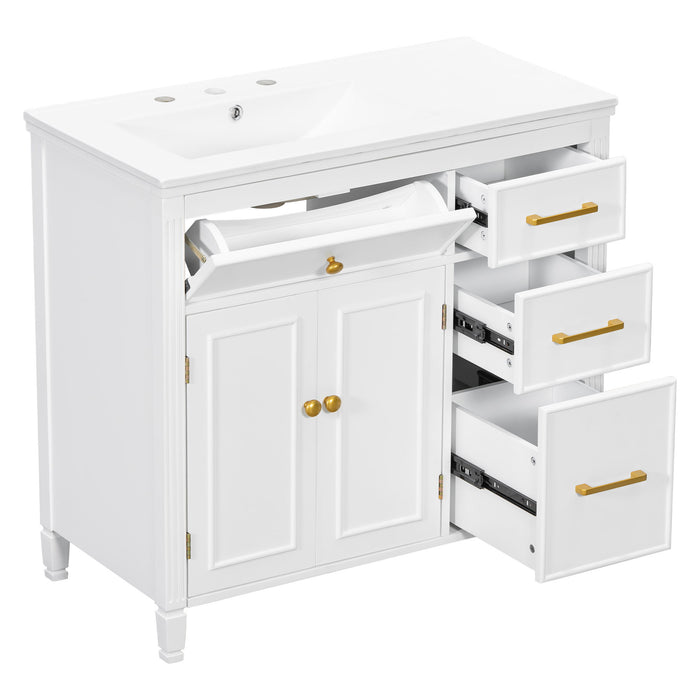 Bathroom Vanity With Sink Top, 3 Soft Closing Drawers Noble House