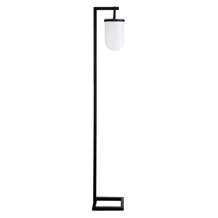Arched Floor Lamp With White Frosted Glass Dome Shade - Black