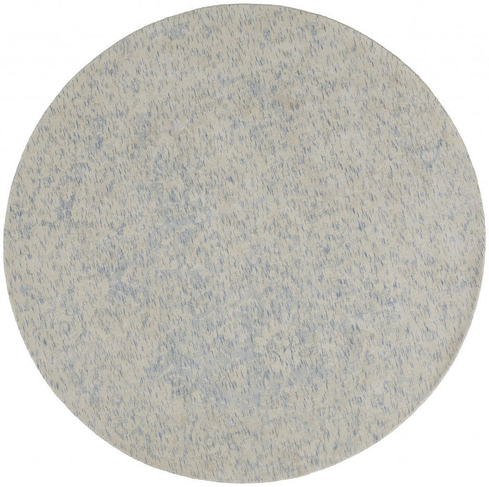 Abstract Hand Woven Area Rug - Ivory Blue And Tan Round - 8'