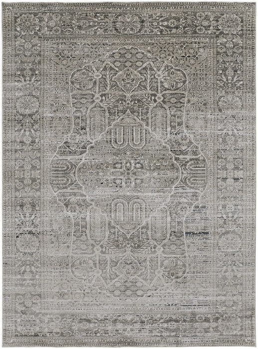 Floral Power Loom Distressed Area Rug - Gray Silver And Taupe - 8' X 11'