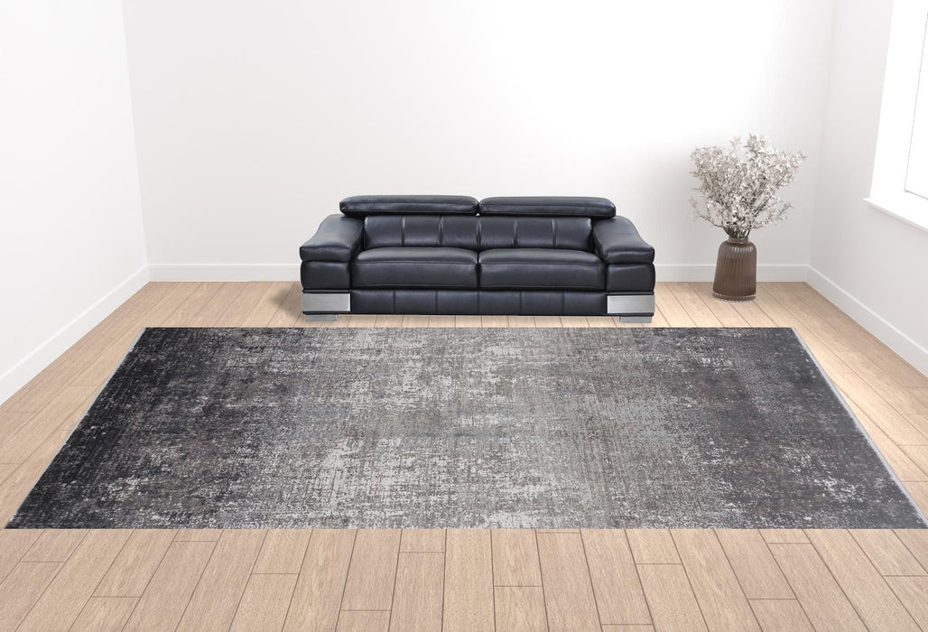 Abstract Power Loom Distressed Area Rug - Gray Black And Silver