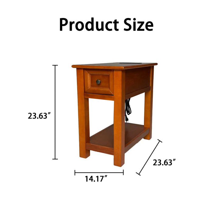 End Table With Drawer And Shelf For Living Room - Walnut Home Essentials