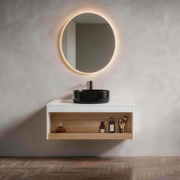 Floating Bathroom Vanity With Vessel Sink With Open Shelf Storage Home Essentials