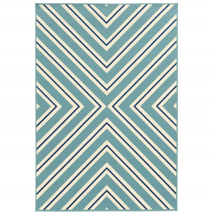 9' X 13' Geometric Stain Resistant Outdoor / Indoor Area Rug - Blue