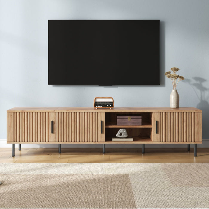 78" TV Stand For TVs Up To 85" With Closed Storage, Living Room Entertainment Center - Natural Wood Hearth and Haven