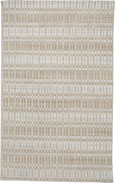 Striped Hand Woven Area Rug - Tan Gray And Silver - 7' X 9'