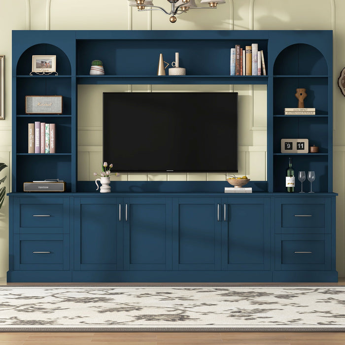Arched Entertainment Center Wall Unit With Drawers, TV Stand Hearth and Haven