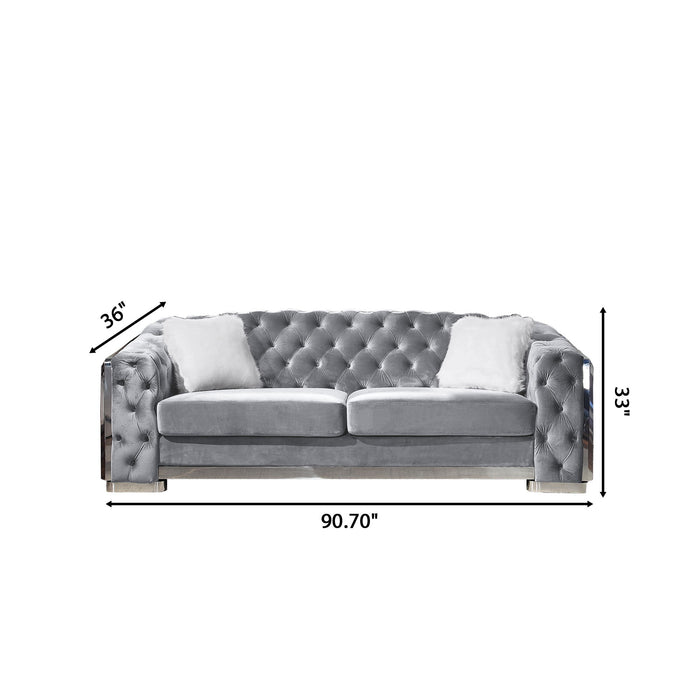 2 Seater Sofa With Button Tufted Diamond Grid & 2 Pillows For Living Room Home Essentials