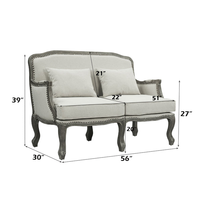 Tania - Loveseat With 2 Pillows - Cream Linen & Gray ACME