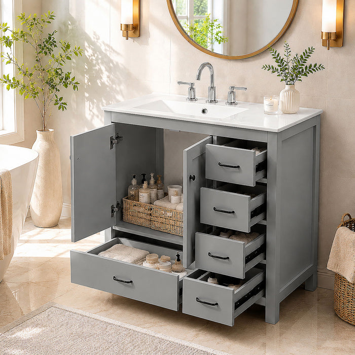 Bathroom Vanity With Sink Combo, 2 Soft Close Doors And 5 Drawers Hearth and Haven