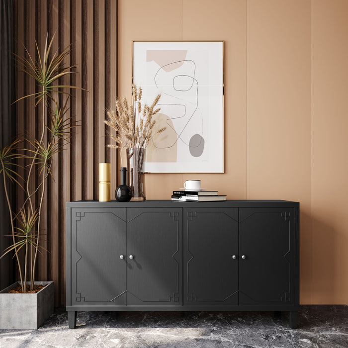 Accent Cabinet 4 Door Wooden Cabinet Sideboard Buffet Server Cabinet Storage Cabinet, For Living Room, Entryway, Hallway, Office, Kitchen And Dining Room - Matte Black