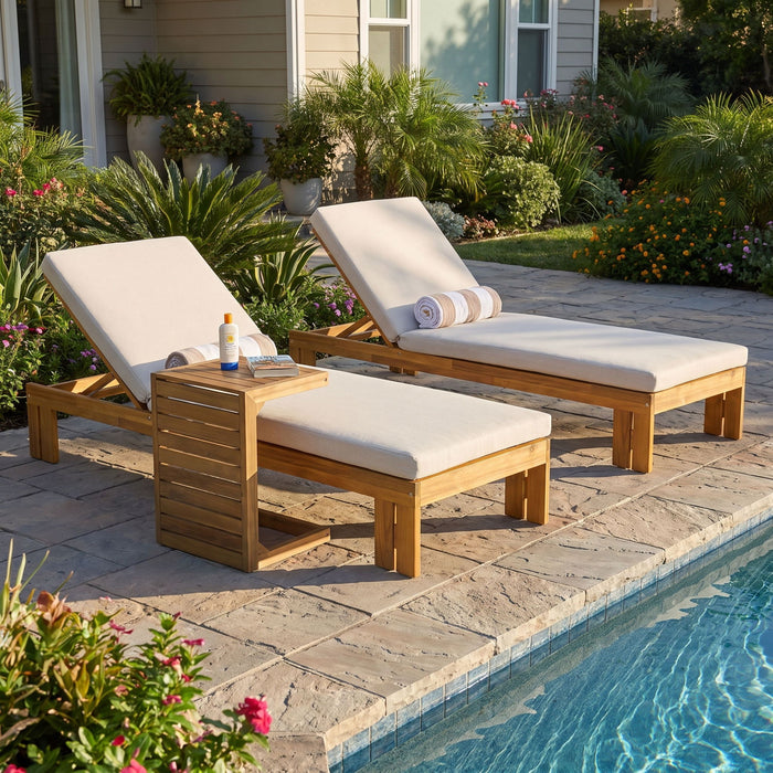 Outdoor Chaise Lounge Set & Side Table, 5 Position Adjustable Patio Recliner Noble House