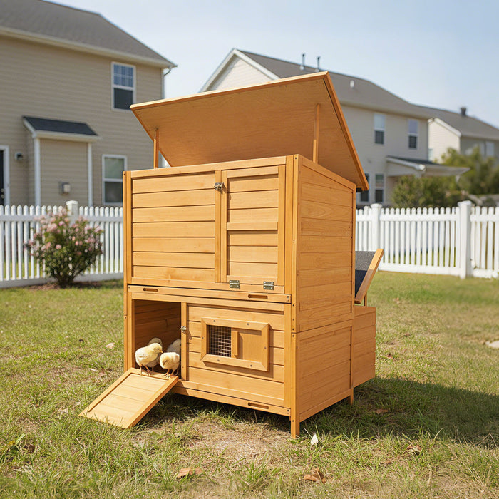 Chicken Coop, Large Chicken Coop With 3 Nesting Boxes, Foldable Ramp And Flip Up Asphalt Roof - Orange Daily Nest