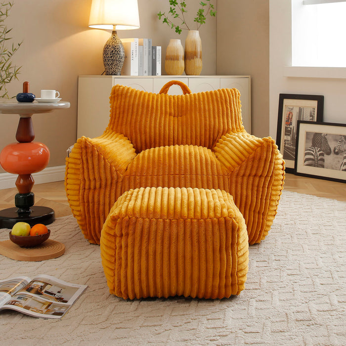 Giant Plush Bean Bag Chair With Armrests And Footstool