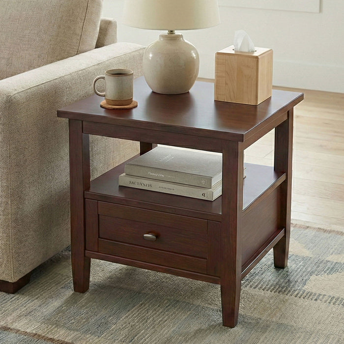 Warm Shaker - End Table With Smooth Drawer Storage - Brown Simpli-Home