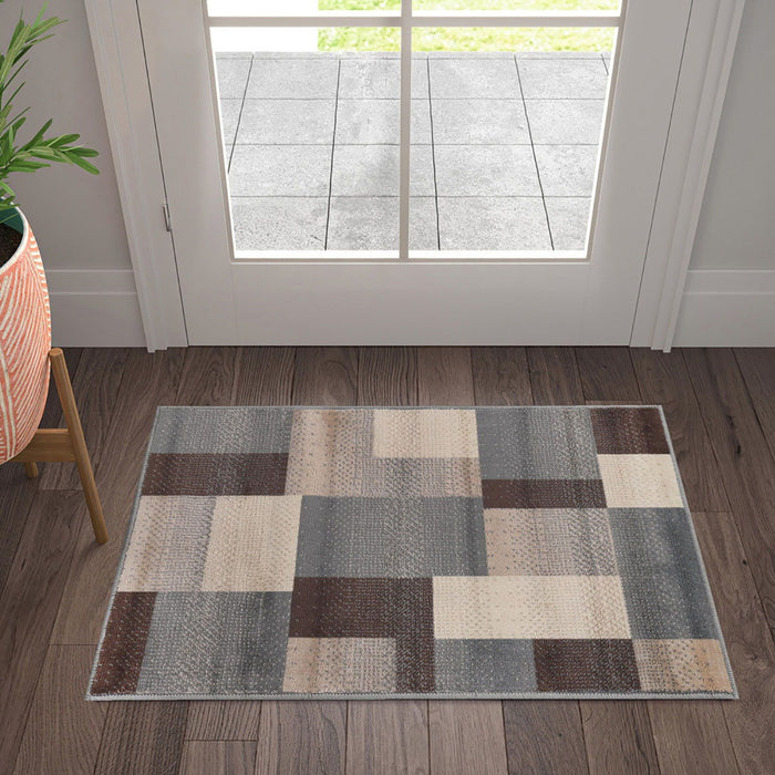 2' x 3' Patchwork Power Loom Stain Resistant Area Rug - Gray