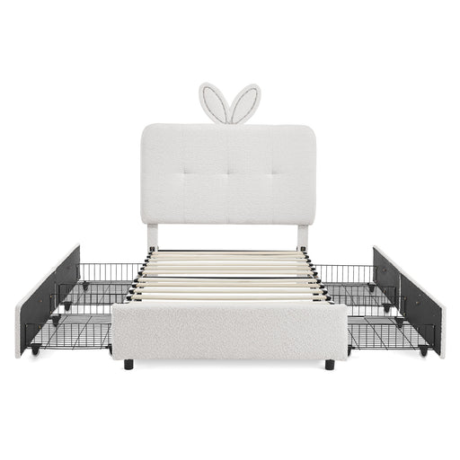 Upholstered Bed With Oversized Rabbit Ear Headboard, LED Lights & 4 Storage Drawers Home Essentials