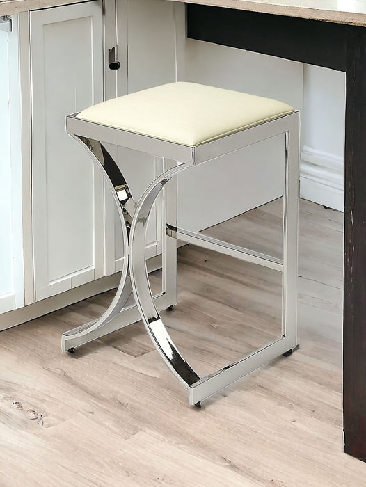 Backless Counter Height Bar Chair - Off White / Silver