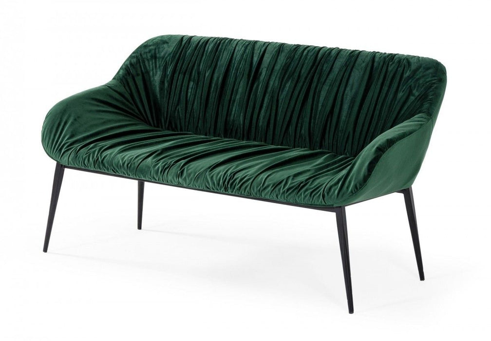 Upholstered Velvet Dining Bench - Green / Dark Brown