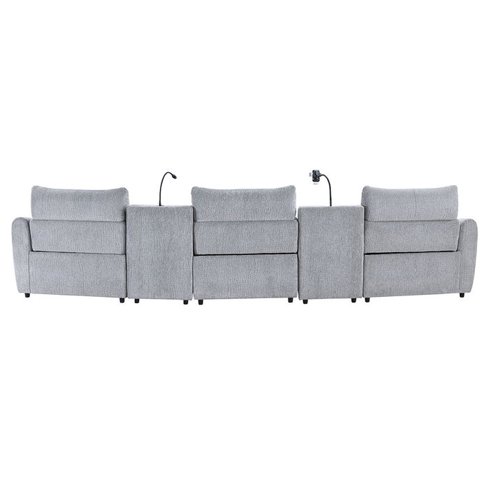 Fullar - Modular Console With Speaker & Cup Holder - Light Gary Chenille ACME