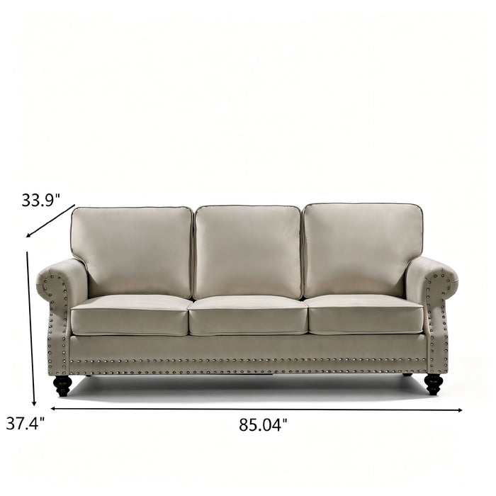 3 Seater Sofa With Nailhead Trim And Turned Legs For Living Room US Pride