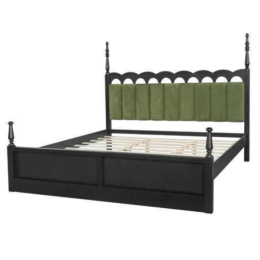 Platform Bed Frame With Tufted Upholstered Scallop Headboard Noble House