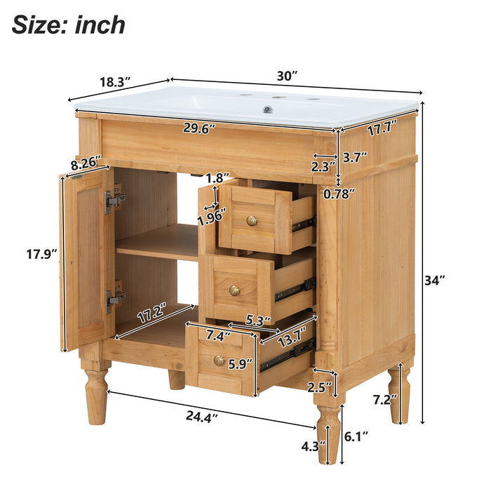 Modern Bathroom Vanity With Ceramic Sink, Soft Close Doors, Adjustable Shelves Hearth and Haven