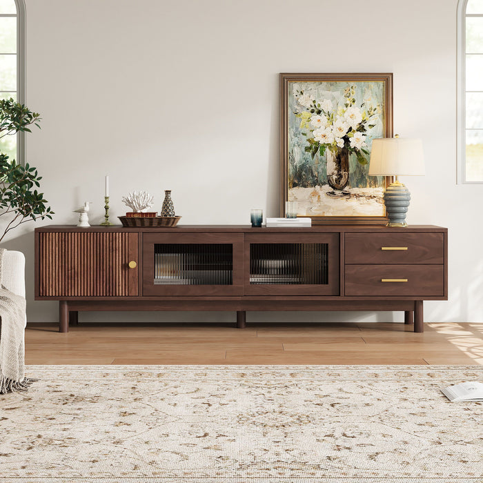 TV Stand With Sliding Doors And 2 Drawers For Living Room - Dark Brown Hearth and Haven