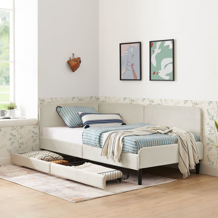 Upholstered Platform Bed Frame With 2 Storage Drawers And Adjustable Sofa Bed Home Essentials