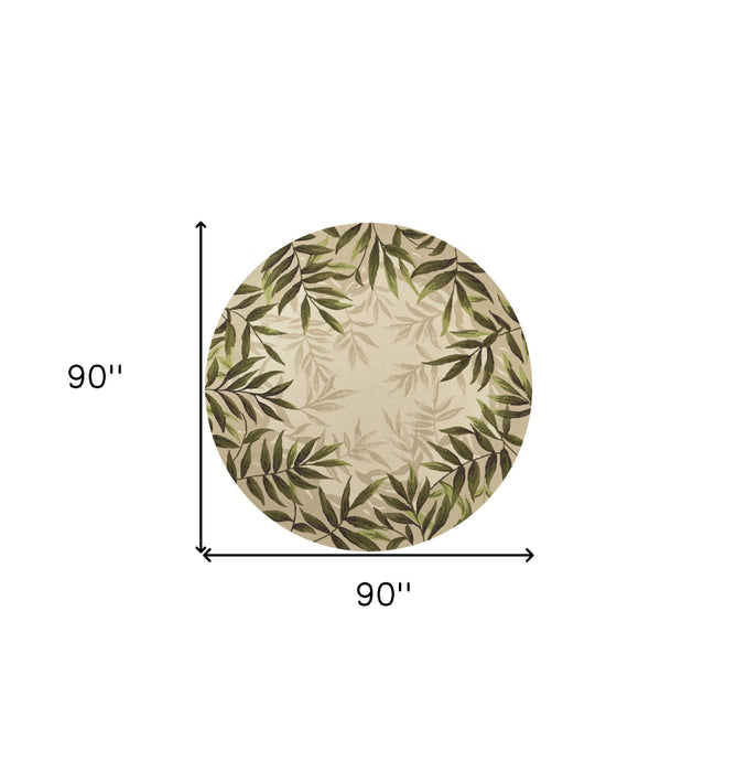 8' Hand Hooked UV Treated Bordered Coastal Sea Grass Round Indoor / Outdoor Area Rug - S / Beige