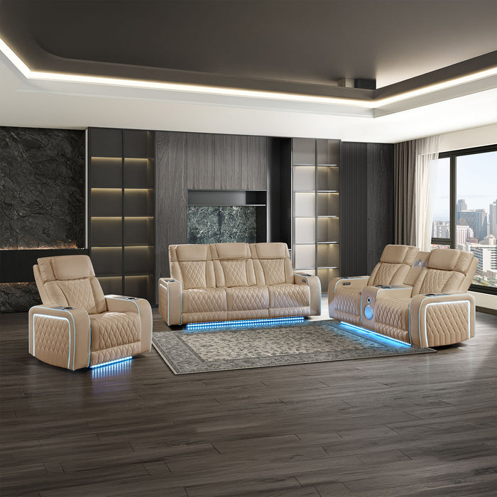Electra - 3 Piece Power Reclining Sofa, Loveseat And Recliner Set With Power Headrests, Massage And LED Lighting Matrix Furniture Group