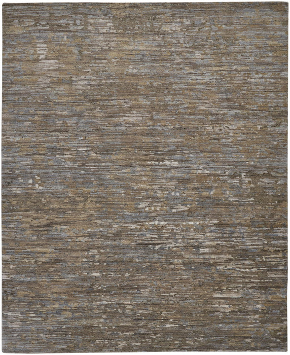 Abstract Hand Knotted Area Rug - Brown And Gray Wool - 12' X 15'