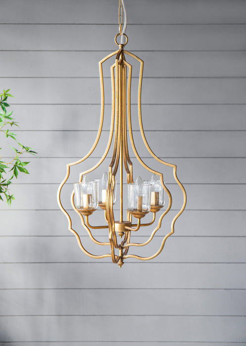 4 Light Metal Chandelier, Hanging Light Fixture With Adjustable Chain For Kitchen Dining Room Foyer, Bulb Not Included - Gold