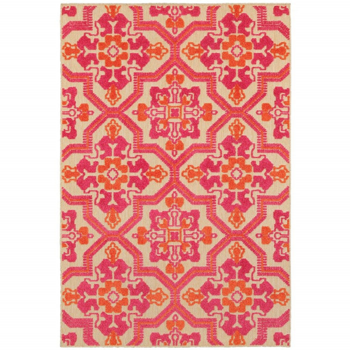 10' X 13' Moroccan Indoor / Outdoor Area Rug - Pink / Orange