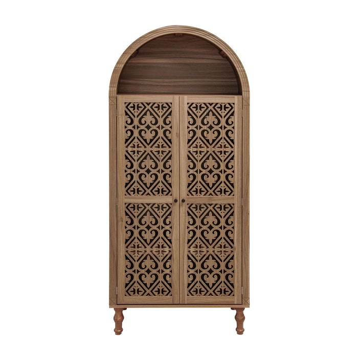 Tall Kitchen Pantry Cabinet With Hollow Carved Doors Adjustable Shelves Versatile Storage Cabinet For Kitchen - Walnut Home Essentials